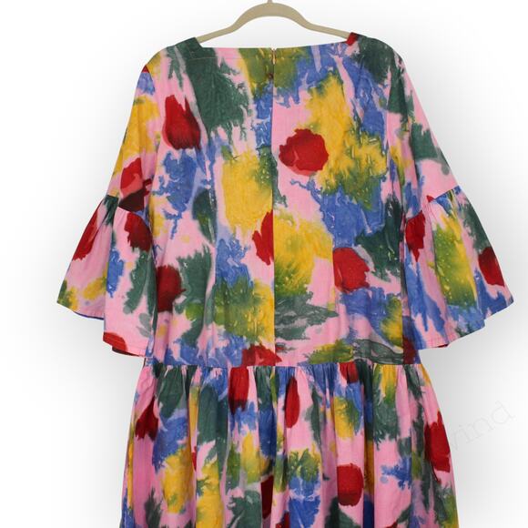 XL Osei-Duro Mutare Dress Elaine Batik Ghana DropWaist Bell Knee Multicolor - Picture 11 of 12